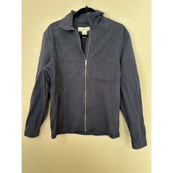 H&M LOGG Men's Black Jacket Size M collared full zip linen pockets lightweight - Picture 2 of 6